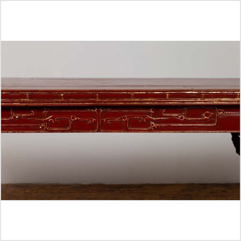 Antique Chinese Red Lacquered Console Table with Gilt Accents and Carved Apron-YN6445-7. Asian & Chinese Furniture, Art, Antiques, Vintage Home Décor for sale at FEA Home