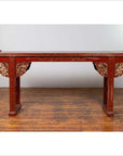 Antique Chinese Red Lacquered Console Table with Gilt Accents and Carved Apron-2. Asian & Chinese Furniture, Art, Antiques, Vintage Home Décor for sale at FEA Home