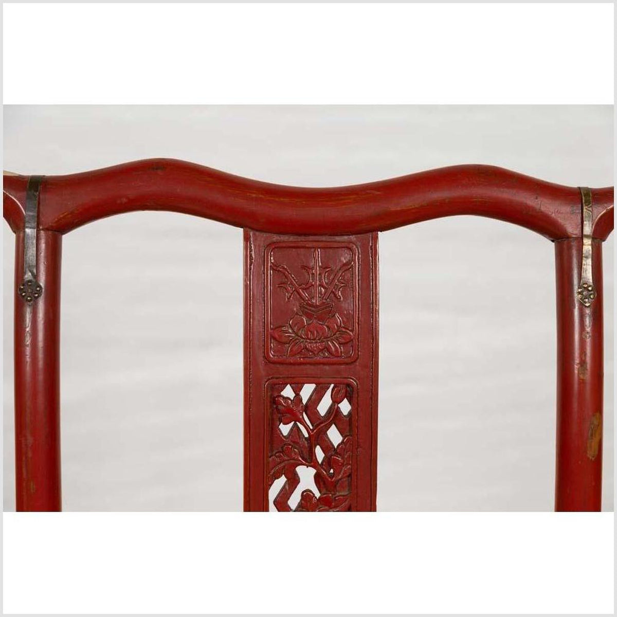 Antique Chinese Red Lacquered Folding Traveler&#39;s Chair with Footrest and Fabric-7. Asian &amp; Chinese Furniture, Art, Antiques, Vintage Home Décor for sale at FEA Home