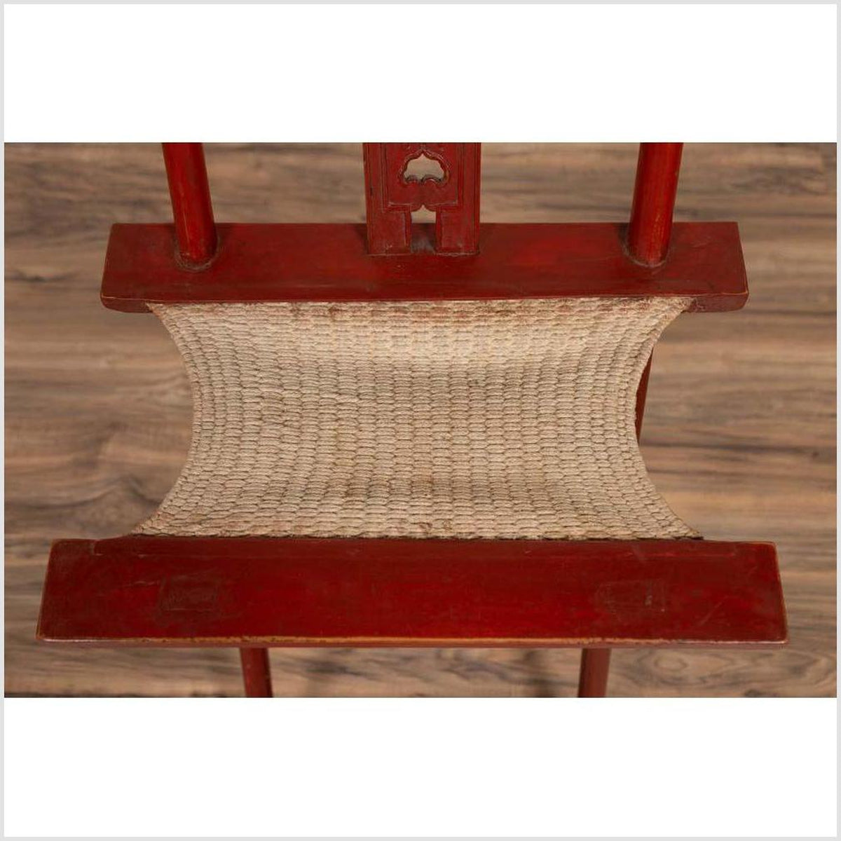 Antique Chinese Red Lacquered Folding Traveler&#39;s Chair with Footrest and Fabric-10. Asian &amp; Chinese Furniture, Art, Antiques, Vintage Home Décor for sale at FEA Home