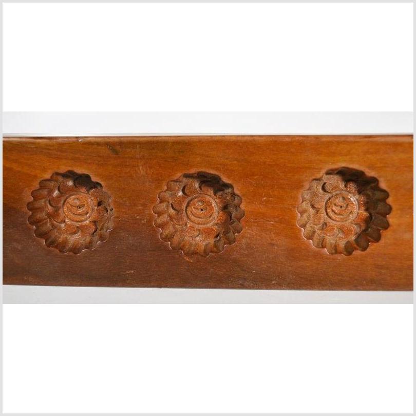 Antique Chinese Rice Mold – Five Spiral Floral Cavities, Dark Wood-2. Asian & Chinese Furniture, Art, Antiques, Vintage Home Décor for sale at FEA Home