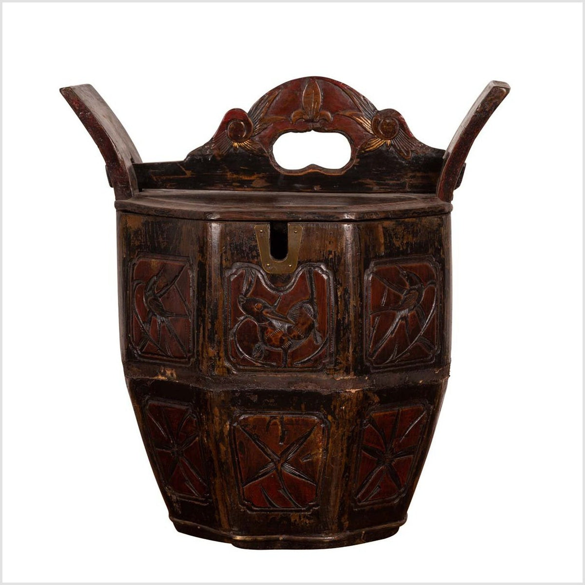 Antique Chinese Wedding Box with Carved Handle, Animals and Foliage Motifs-1. Asian &amp; Chinese Furniture, Art, Antiques, Vintage Home Décor for sale at FEA Home