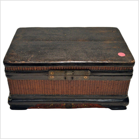 Antique Chinese Wood & Rattan Box 