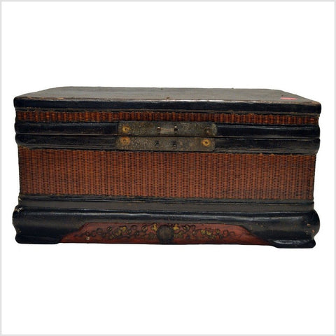 Antique Chinese Wood & Rattan Box 