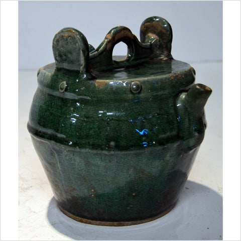 Glazed Antique Green Ceramic Pitcher