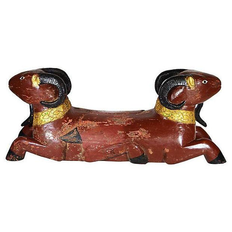Antique Hand-Carved Double-Ram Sculpture-YN5102-10. Asian & Chinese Furniture, Art, Antiques, Vintage Home Décor for sale at FEA Home