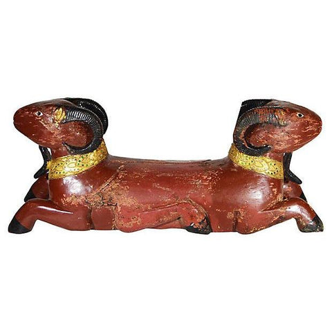 Antique Hand-Carved Double-Ram Sculpture-YN5102-3. Asian & Chinese Furniture, Art, Antiques, Vintage Home Décor for sale at FEA Home
