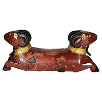 Antique Hand-Carved Double-Ram Sculpture