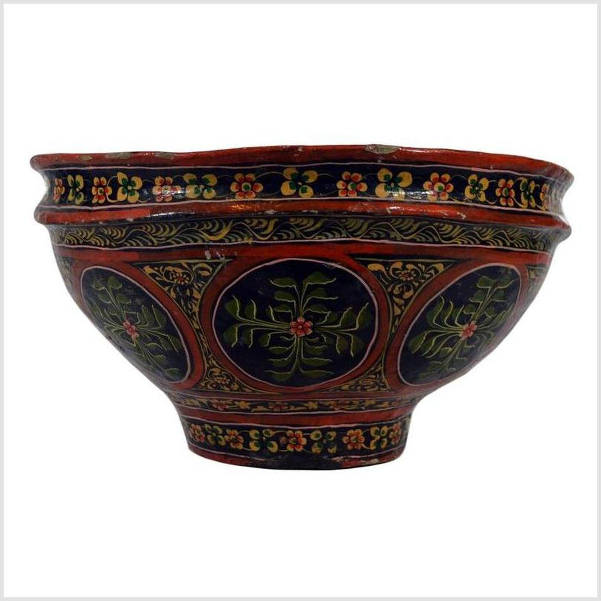 Antique Hand-Painted Paper Mache Indian Flower Bowl from the 19th Century-1. Asian & Chinese Furniture, Art, Antiques, Vintage Home Décor for sale at FEA Home