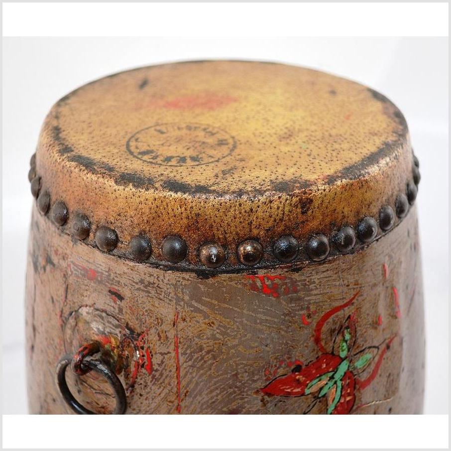 Antique Hand painted Wood and Leather Drum-2. Asian & Chinese Furniture, Art, Antiques, Vintage Home Décor for sale at FEA Home
