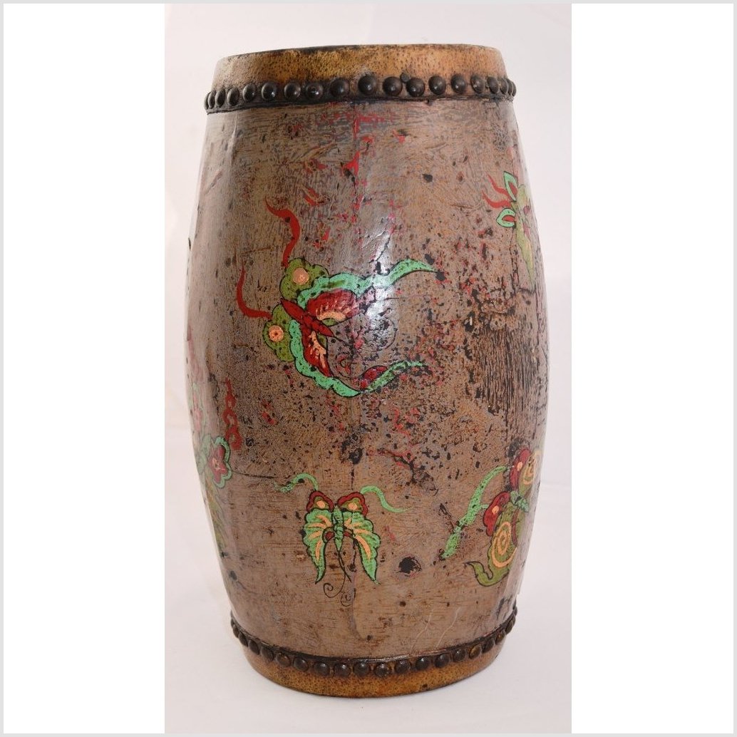 Antique Hand painted Wood and Leather Drum-3. Asian &amp; Chinese Furniture, Art, Antiques, Vintage Home Décor for sale at FEA Home