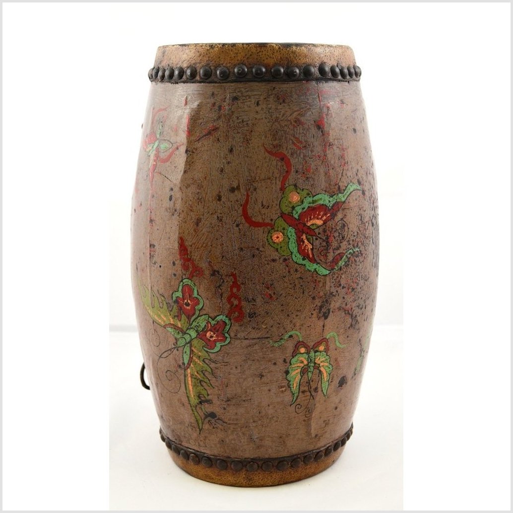 Antique Hand painted Wood and Leather Drum-4. Asian &amp; Chinese Furniture, Art, Antiques, Vintage Home Décor for sale at FEA Home