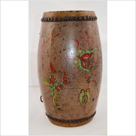 Antique Hand painted Wood and Leather Drum