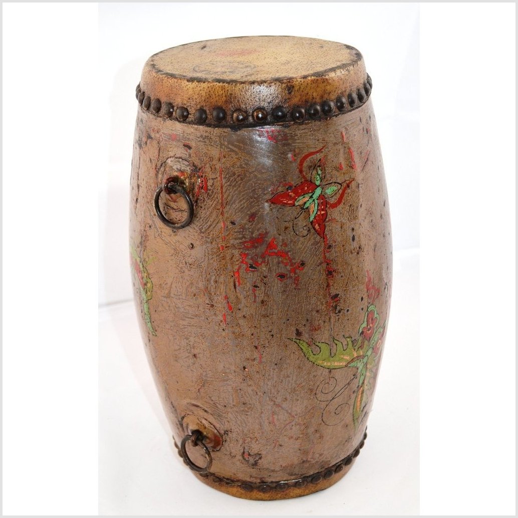 Antique Hand painted Wood and Leather Drum-1. Asian & Chinese Furniture, Art, Antiques, Vintage Home Décor for sale at FEA Home