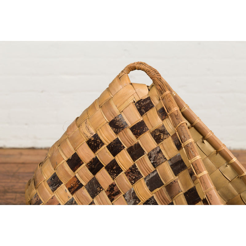 Antique Hand Woven Rustic Karagumoy Filipino Two Toned Grain Basket-11. Asian & Chinese Furniture, Art, Antiques, Vintage Home Décor for sale at FEA Home