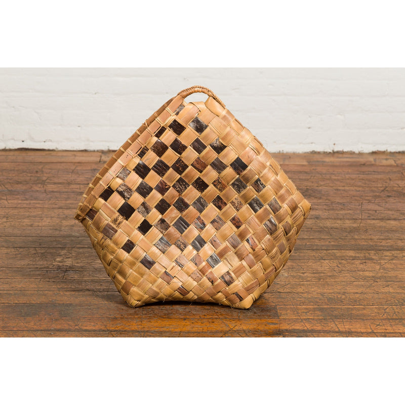 Antique Hand Woven Rustic Karagumoy Filipino Two Toned Grain Basket-14. Asian & Chinese Furniture, Art, Antiques, Vintage Home Décor for sale at FEA Home