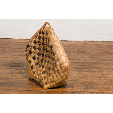 Antique Hand Woven Rustic Karagumoy Filipino Two Toned Grain Basket-15. Asian & Chinese Furniture, Art, Antiques, Vintage Home Décor for sale at FEA Home