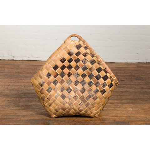 Antique Hand Woven Rustic Karagumoy Filipino Two Toned Grain Basket-17. Asian & Chinese Furniture, Art, Antiques, Vintage Home Décor for sale at FEA Home