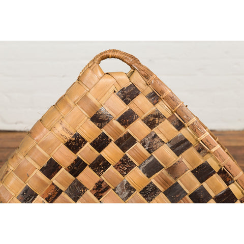 Antique Hand Woven Rustic Karagumoy Filipino Two Toned Grain Basket-4. Asian & Chinese Furniture, Art, Antiques, Vintage Home Décor for sale at FEA Home