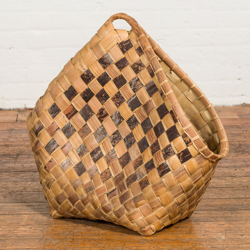 Antique Hand Woven Rustic Karagumoy Filipino Two Toned Grain Basket-8. Asian & Chinese Furniture, Art, Antiques, Vintage Home Décor for sale at FEA Home
