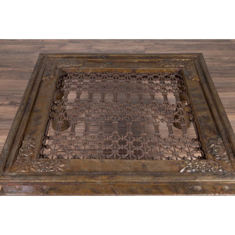 Antique Indian Brass Window Grate Coffee Table with Iron Geometric Design-YN6335-5. Asian & Chinese Furniture, Art, Antiques, Vintage Home Décor for sale at FEA Home