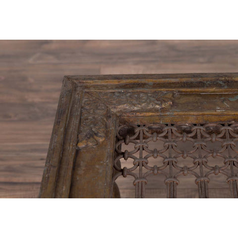 Antique Indian Brass Window Grate Coffee Table with Iron Geometric Design-YN6335-6. Asian & Chinese Furniture, Art, Antiques, Vintage Home Décor for sale at FEA Home