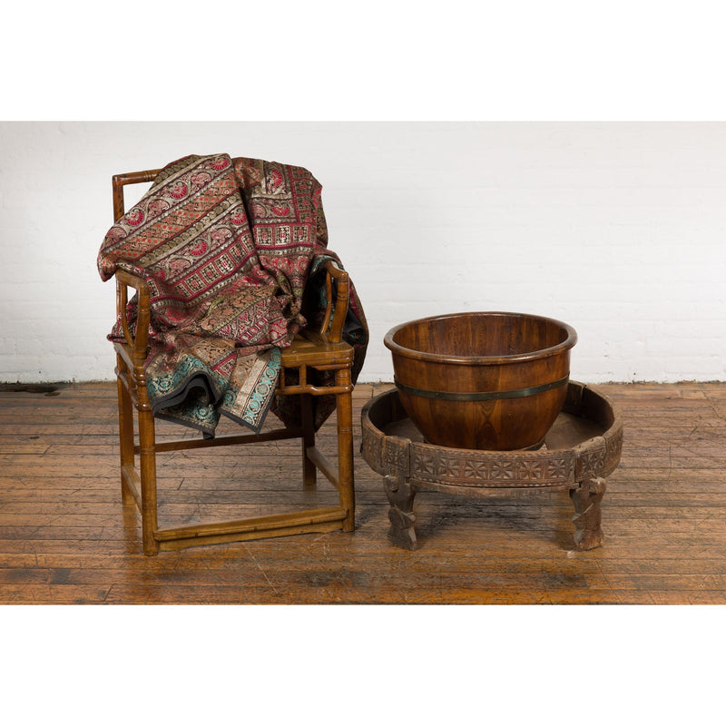 Antique Indian Chakki Grinding Table with Hand-Carved Geometric Décor-12. Asian & Chinese Furniture, Art, Antiques, Vintage Home Décor for sale at FEA Home