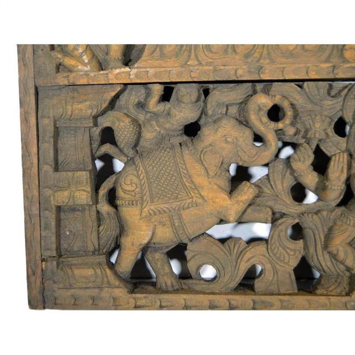 Antique Indian Hand-Carved Sheesham Religious Temple Plaque, Early 20th Century-6. Asian &amp; Chinese Furniture, Art, Antiques, Vintage Home Décor for sale at FEA Home