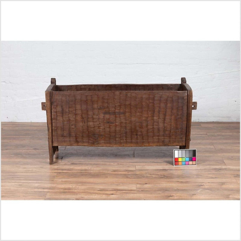 Antique Indian Rustic Wooden Planter Box with Weathered Patina and Chiseled Body-YN6202-4. Asian & Chinese Furniture, Art, Antiques, Vintage Home Décor for sale at FEA Home