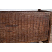 Antique Indian Rustic Wooden Planter Box with Weathered Patina and Chiseled Body