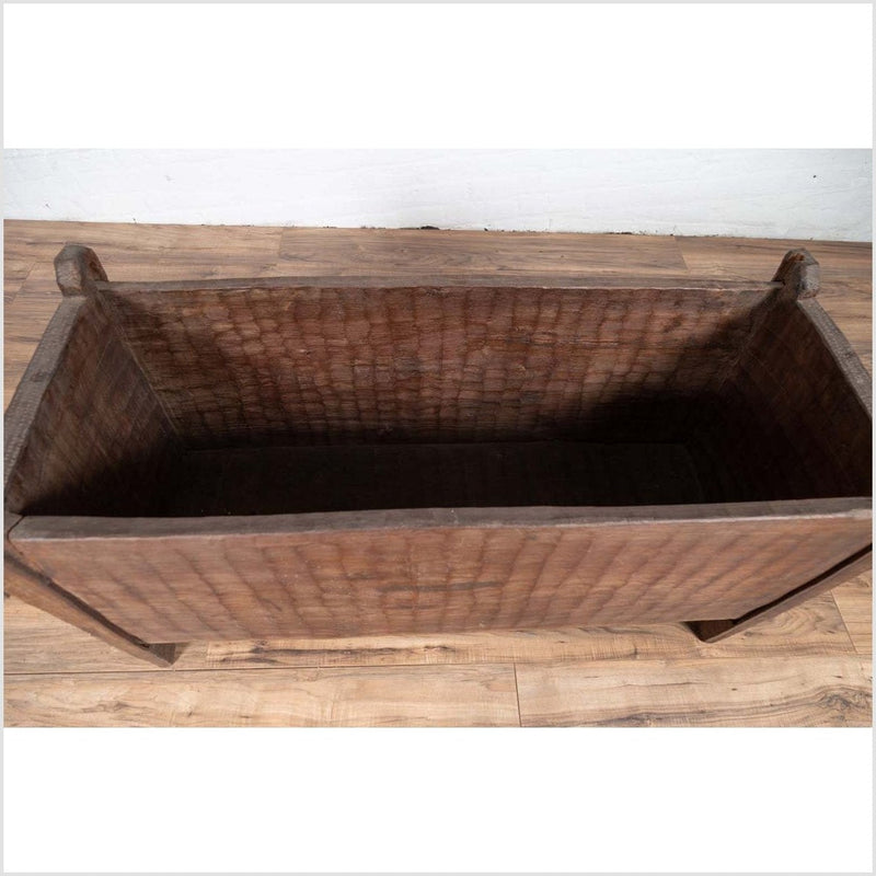 Antique Indian Rustic Wooden Planter Box with Weathered Patina and Chiseled Body-YN6202-8. Asian & Chinese Furniture, Art, Antiques, Vintage Home Décor for sale at FEA Home