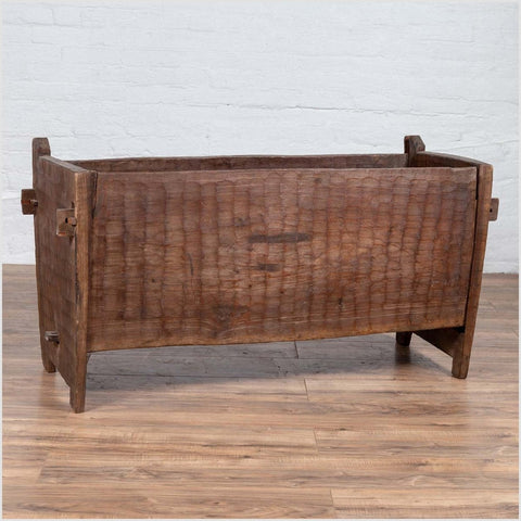 Antique Indian Rustic Wooden Planter Box with Weathered Patina and Chiseled Body-YN6202-9. Asian & Chinese Furniture, Art, Antiques, Vintage Home Décor for sale at FEA Home
