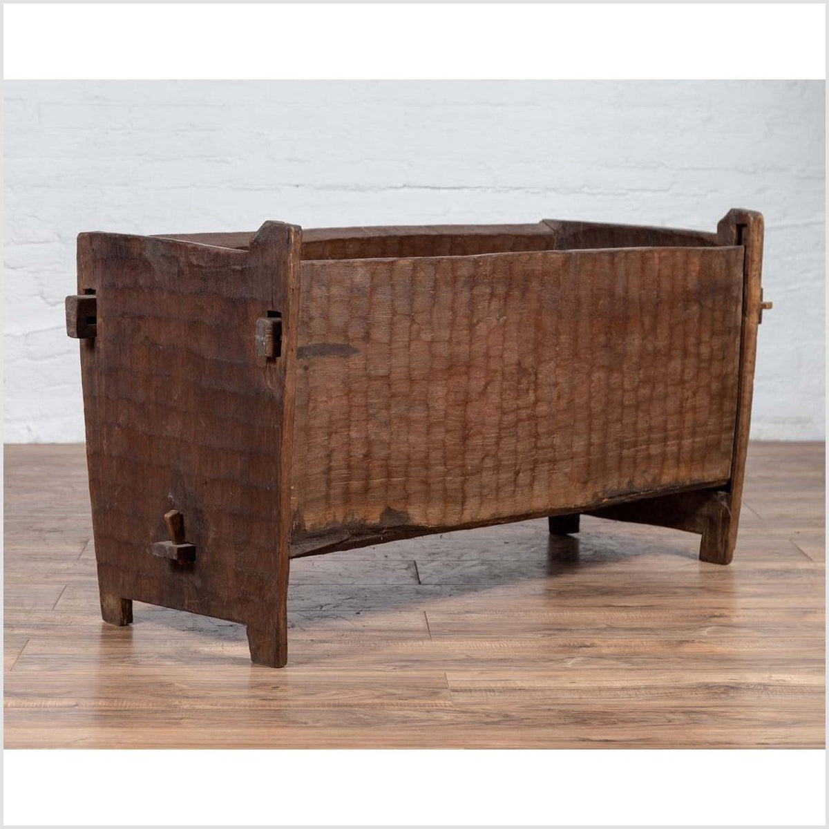 Antique Indian Rustic Wooden Planter Box with Weathered Patina and Chiseled Body-2. Asian & Chinese Furniture, Art, Antiques, Vintage Home Décor for sale at FEA Home