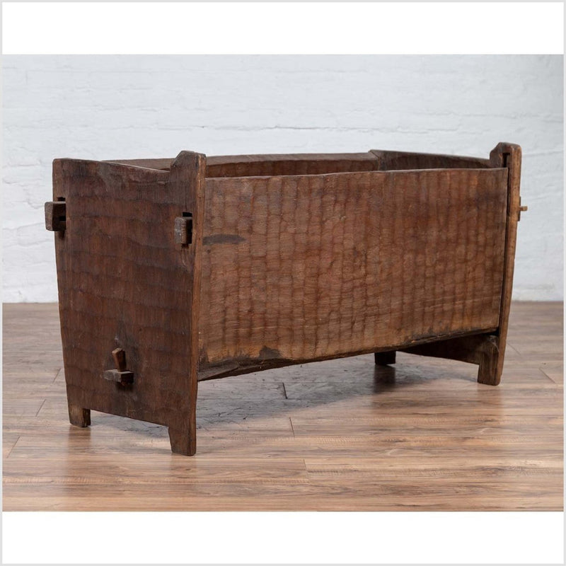 Antique Indian Rustic Wooden Planter Box with Weathered Patina and Chiseled Body-YN6202-2. Asian & Chinese Furniture, Art, Antiques, Vintage Home Décor for sale at FEA Home
