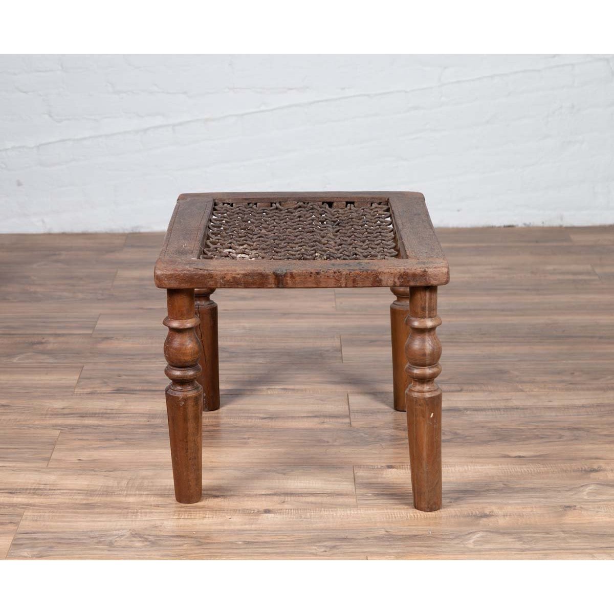 Antique Indian Window Grate Made into a Coffee Table with Turned Baluster Legs-11. Asian &amp; Chinese Furniture, Art, Antiques, Vintage Home Décor for sale at FEA Home