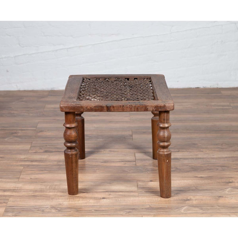 Antique Indian Window Grate Made into a Coffee Table with Turned Baluster Legs-YN7585-11. Asian & Chinese Furniture, Art, Antiques, Vintage Home Décor for sale at FEA Home