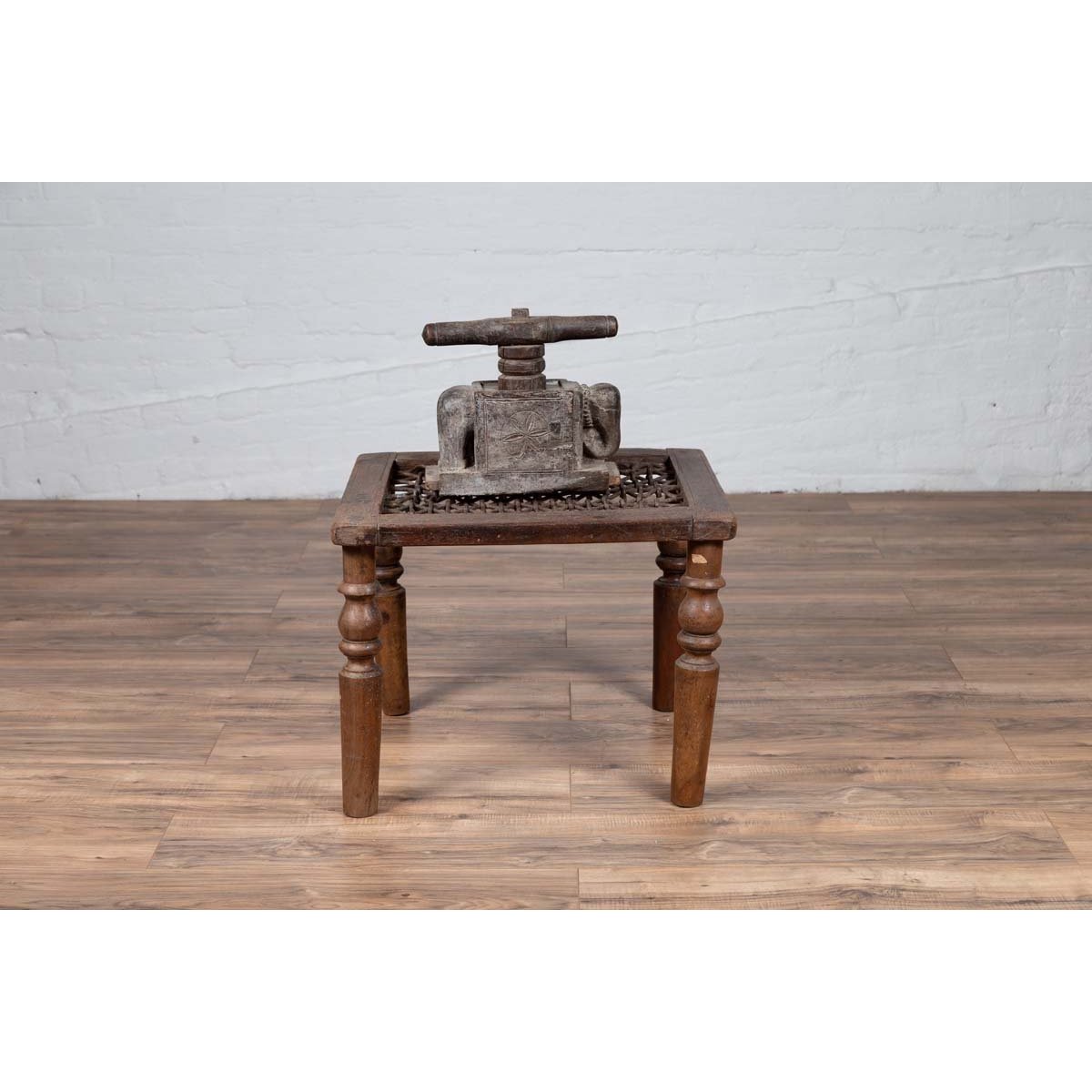 Antique Indian Window Grate Made into a Coffee Table with Turned Baluster Legs-3. Asian &amp; Chinese Furniture, Art, Antiques, Vintage Home Décor for sale at FEA Home