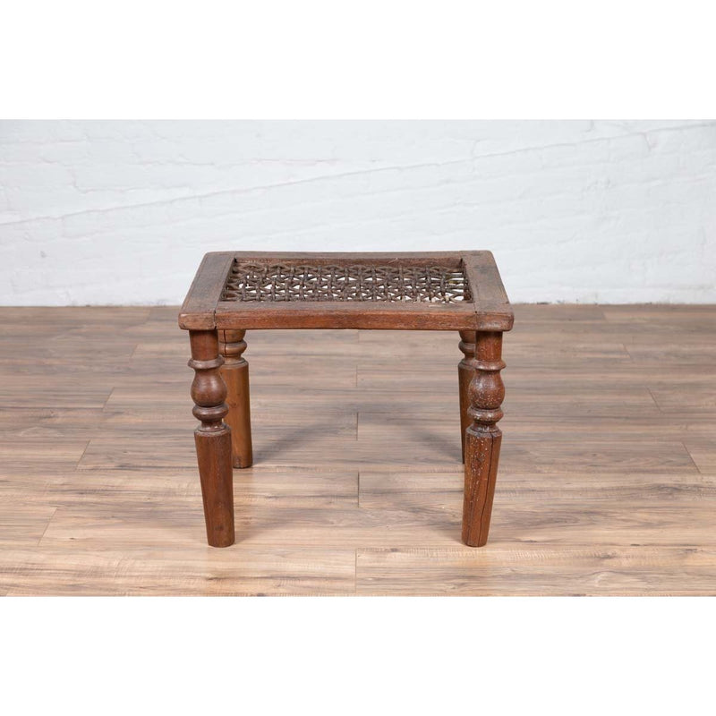 Antique Indian Window Grate Made into a Coffee Table with Turned Baluster Legs-YN7585-4. Asian & Chinese Furniture, Art, Antiques, Vintage Home Décor for sale at FEA Home