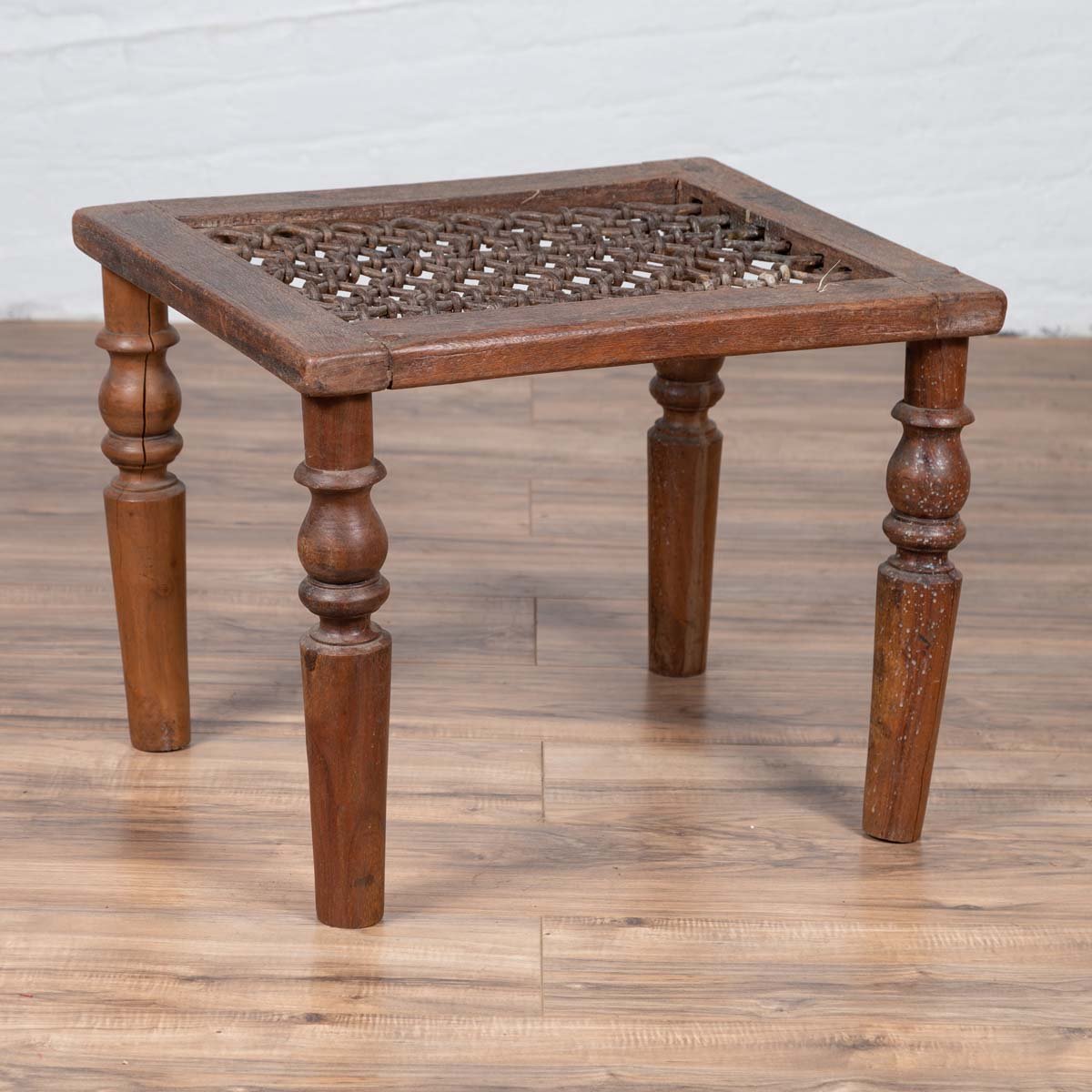 Antique Indian Window Grate Made into a Coffee Table with Turned Baluster Legs-8. Asian &amp; Chinese Furniture, Art, Antiques, Vintage Home Décor for sale at FEA Home