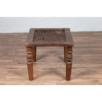 Antique Indian Window Grate Made into a Coffee Table with Turned Baluster Legs