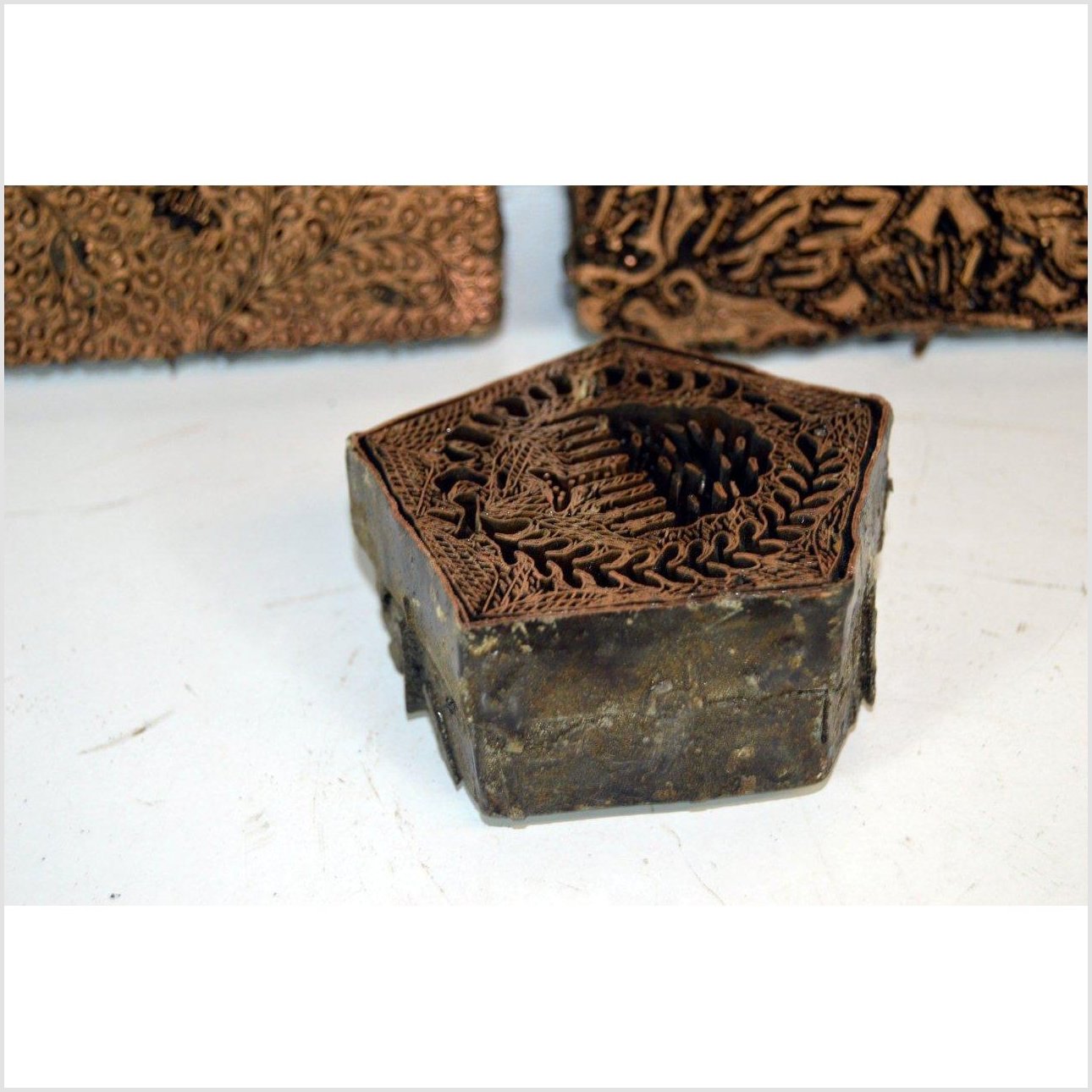 Set of 3 Antique Indonesian Copper Batik Ink Blocks-5. Asian &amp; Chinese Furniture, Art, Antiques, Vintage Home Décor for sale at FEA Home