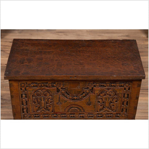 Antique Indonesian Decorative Wooden Box with Carved Flowers and Architecture-YN6315-11. Asian & Chinese Furniture, Art, Antiques, Vintage Home Décor for sale at FEA Home