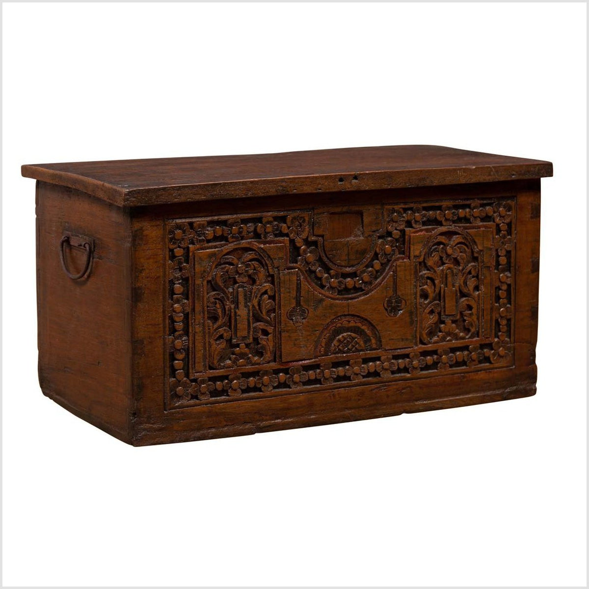 Antique Indonesian Decorative Wooden Box with Carved Flowers and Architecture-1. Asian & Chinese Furniture, Art, Antiques, Vintage Home Décor for sale at FEA Home