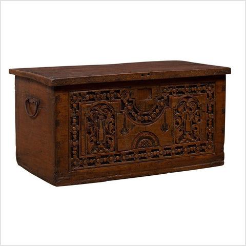 Antique Indonesian Decorative Wooden Box with Carved Flowers and Architecture- Asian Antiques, Vintage Home Decor & Chinese Furniture - FEA Home