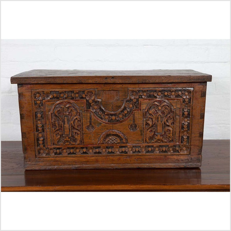 Antique Indonesian Decorative Wooden Box with Carved Flowers and Architecture-YN6315-6. Asian & Chinese Furniture, Art, Antiques, Vintage Home Décor for sale at FEA Home