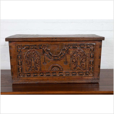 Antique Indonesian Decorative Wooden Box with Carved Flowers and Architecture-YN6315-6. Asian & Chinese Furniture, Art, Antiques, Vintage Home Décor for sale at FEA Home