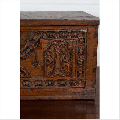 Antique Indonesian Decorative Wooden Box with Carved Flowers and Architecture-YN6315-8. Asian & Chinese Furniture, Art, Antiques, Vintage Home Décor for sale at FEA Home