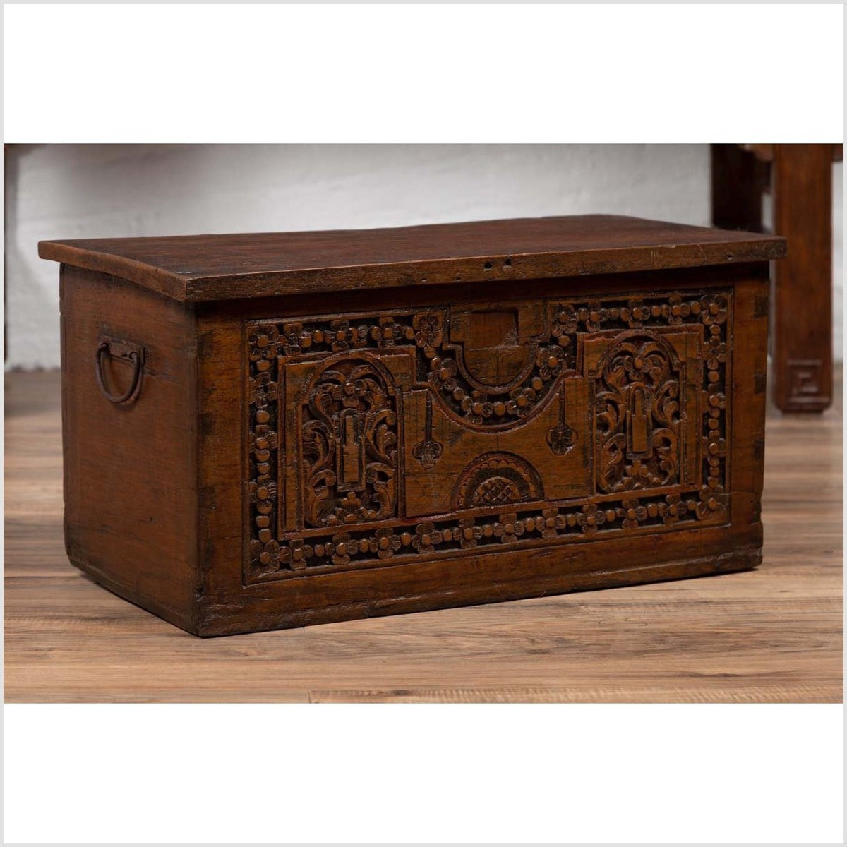 Antique Indonesian Decorative Wooden Box with Carved Flowers and Architecture-2. Asian & Chinese Furniture, Art, Antiques, Vintage Home Décor for sale at FEA Home