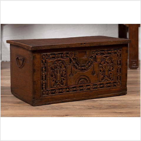 Antique Indonesian Decorative Wooden Box with Carved Flowers and Architecture-YN6315-2. Asian & Chinese Furniture, Art, Antiques, Vintage Home Décor for sale at FEA Home