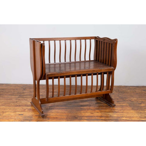 Antique Indonesian Wooden Baby Cradle/Bassinet/Crib Transforming into a Loveseat-YN6465-2. Asian & Chinese Furniture, Art, Antiques, Vintage Home Décor for sale at FEA Home